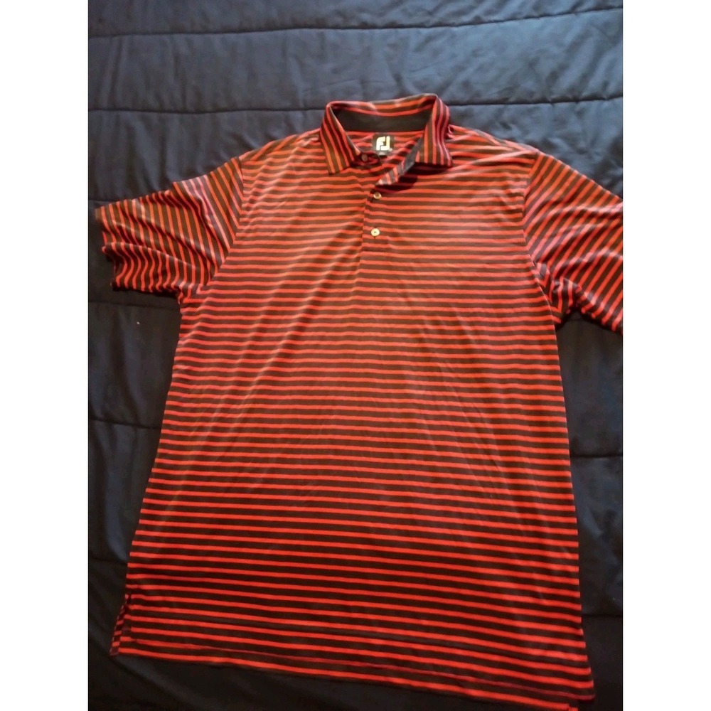 FootJoy Golf Polo Striped Short Sleeve Shirt Mens Large Pink Black Performance‎